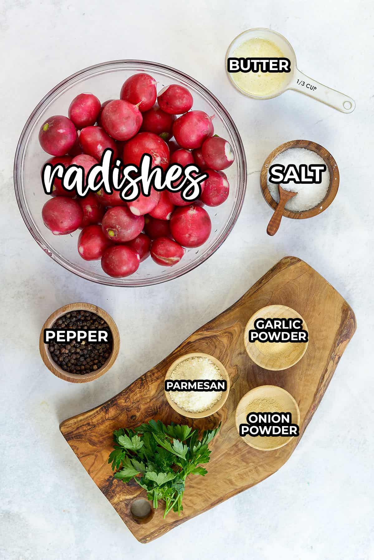 ingredients for roasted radishes.