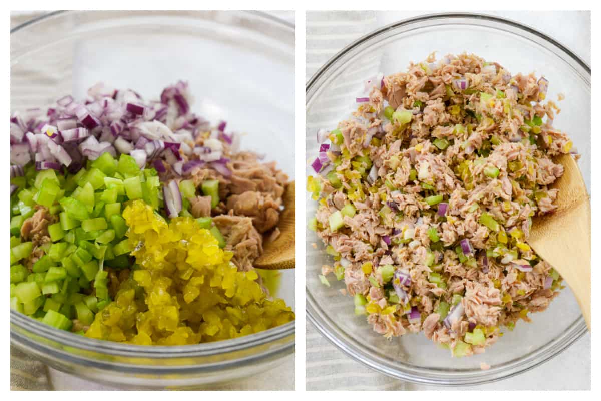 collage of ingredients in mixing bowl.