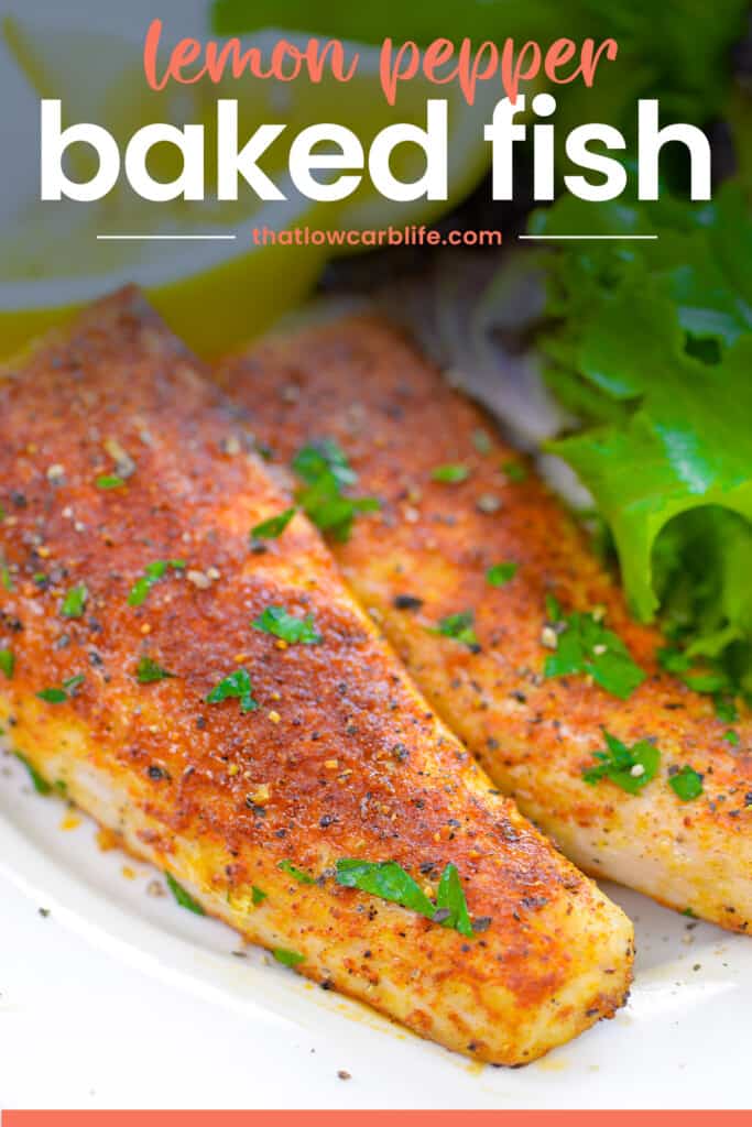 fish on white plate with text for pinterest.