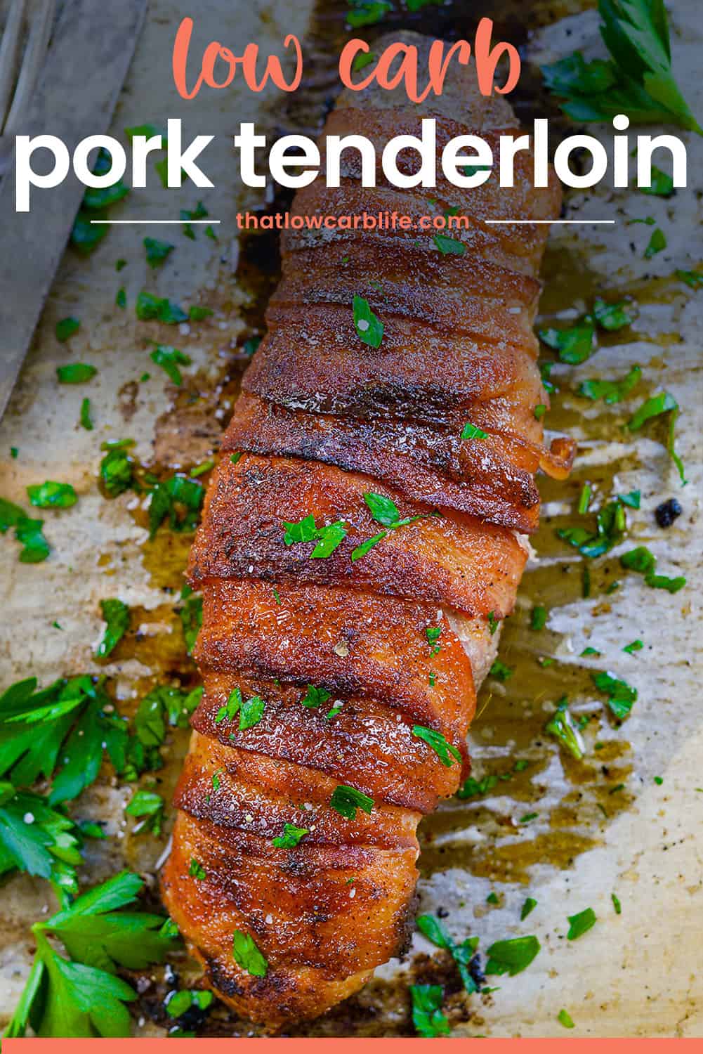 bacon wrapped pork tenderloinon on sheet pan,