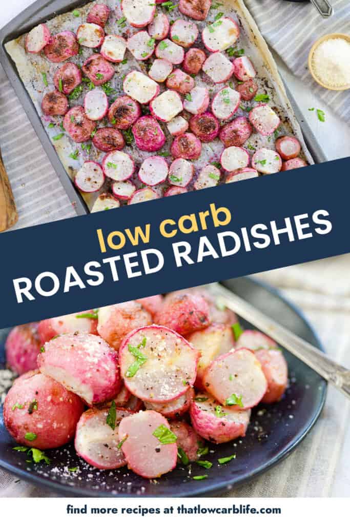 collage of roasted radishes images.