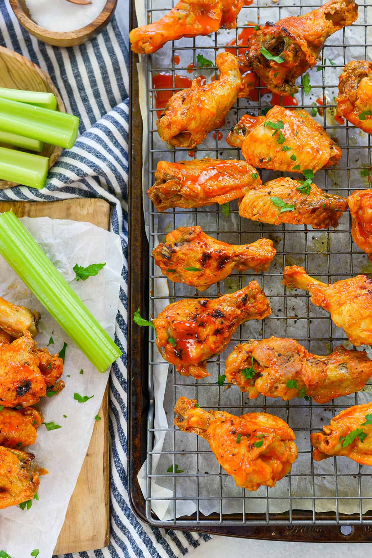 Instant Pot Wings on baking sheet, after crisping up under the broiler.