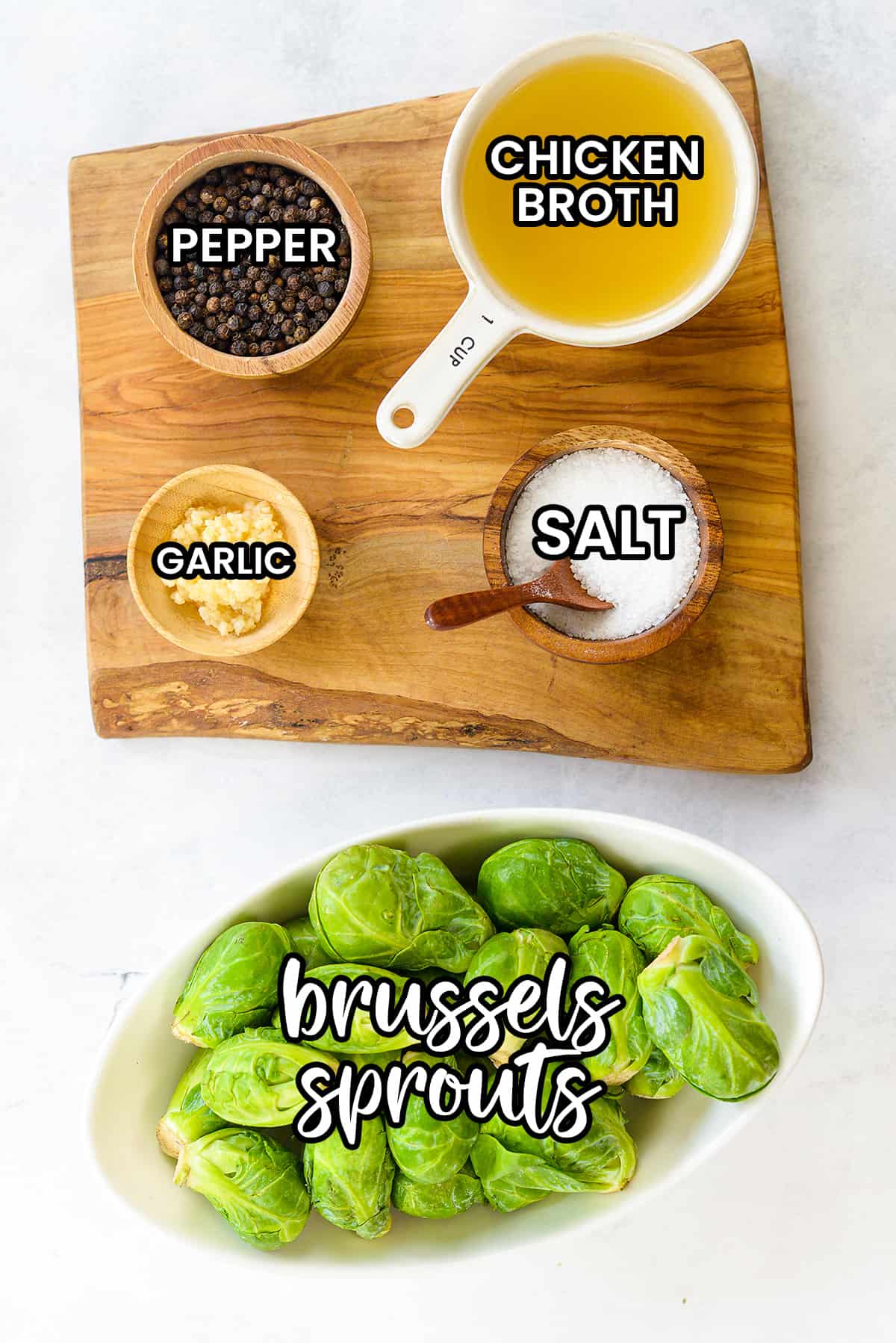 Ingredients for Brussels sprouts recipe.