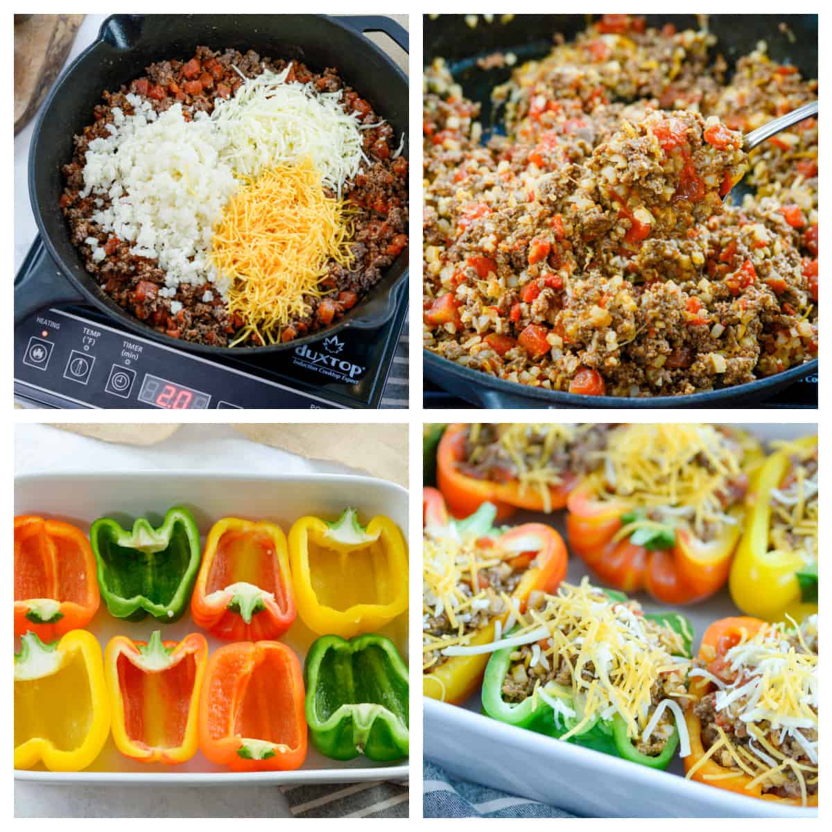 collage showing how to make taco stuffed peppers.
