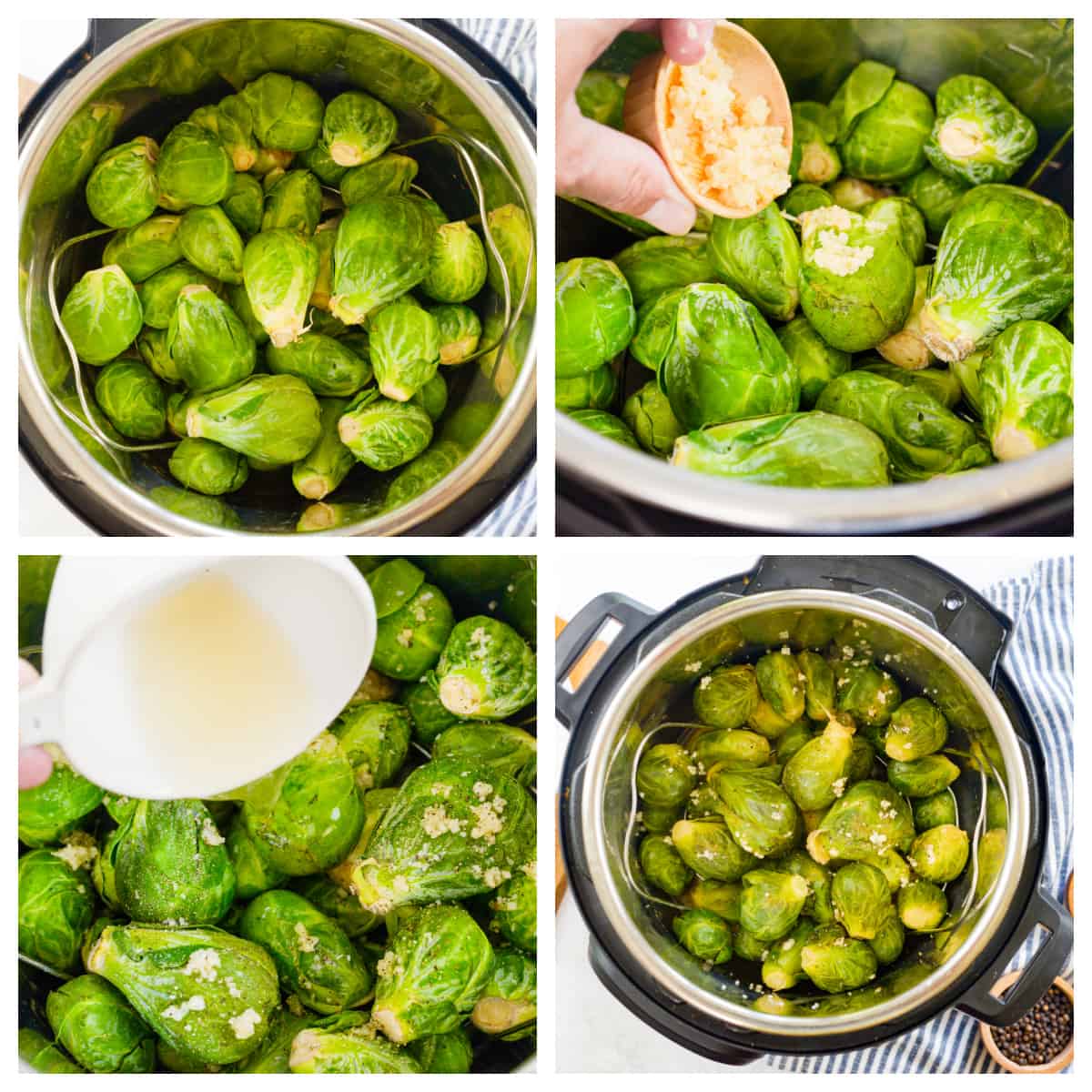 Collage showing how to make Brussels sprouts in the Instant Pot.