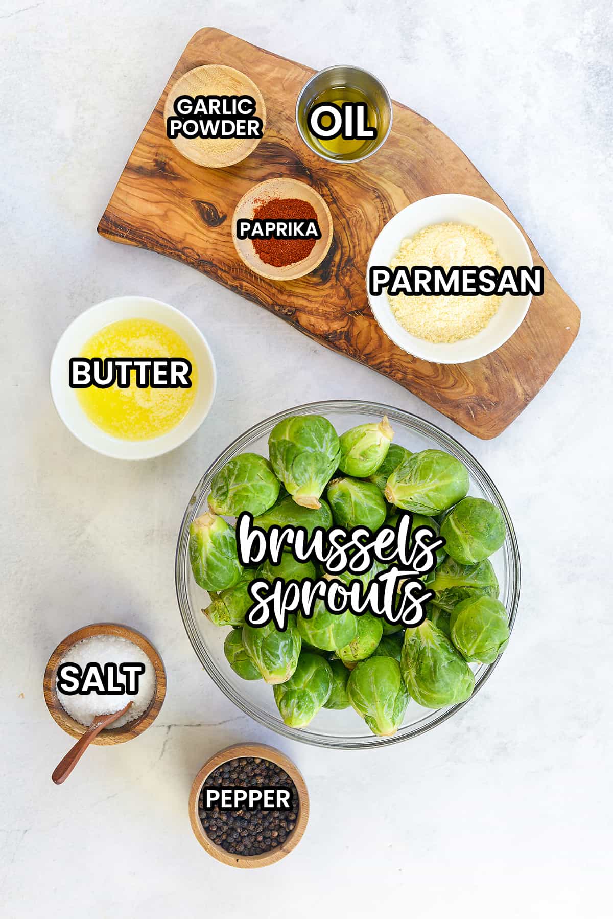 ingredients for smashed brussels sprouts.