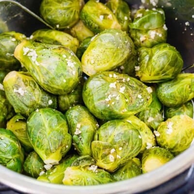 Brussel sprouts in pressure cooker with garlic.