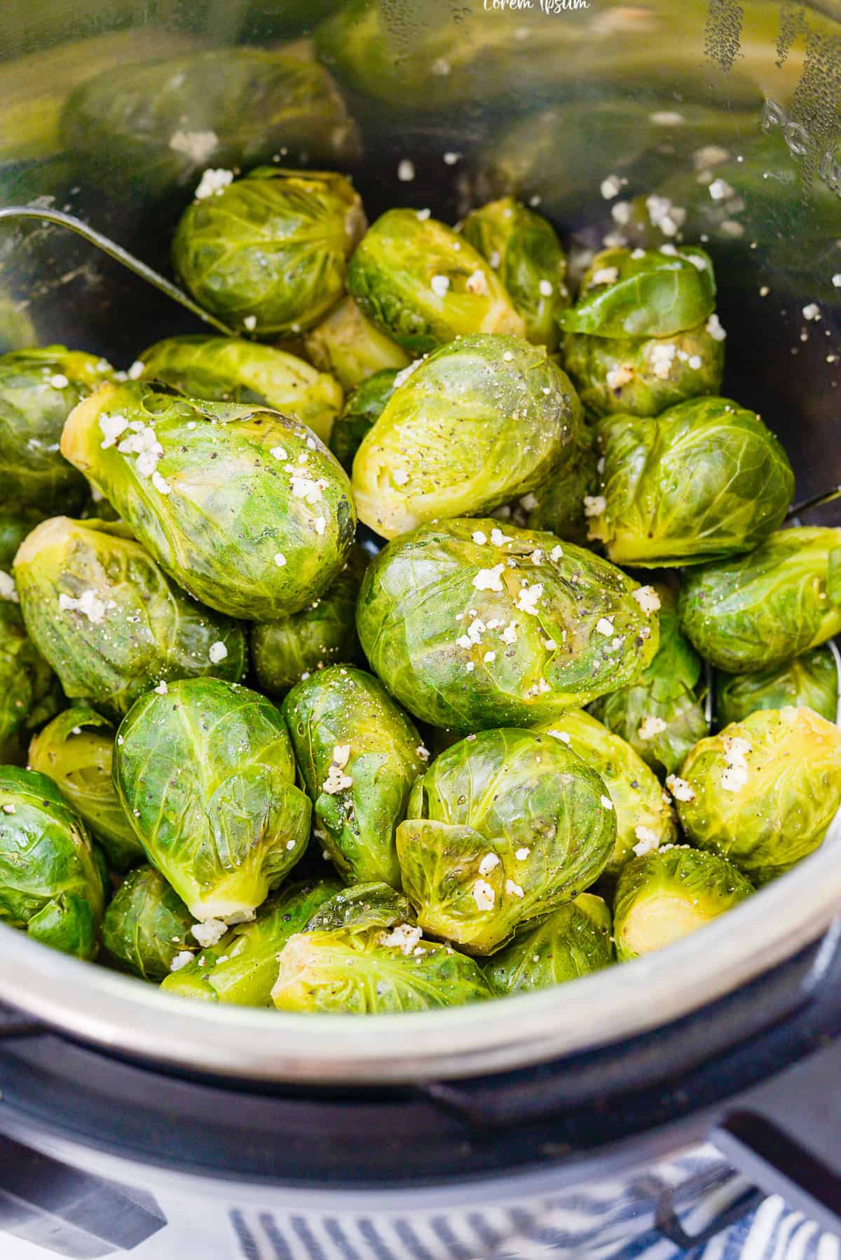 Brussel sprouts in pressure cooker with garlic.