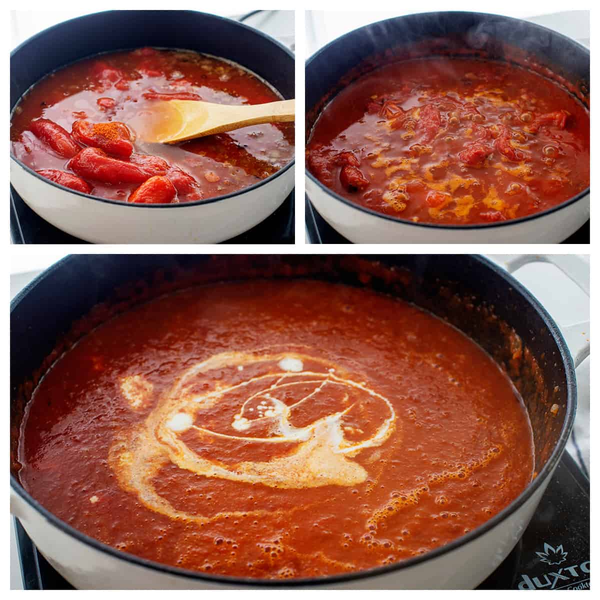 Collage showing how to make tomato soup.