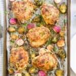 sheet pan chicken thighs and vegetables recipe.