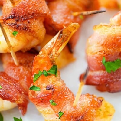 Shrimp wrapped in bacon.