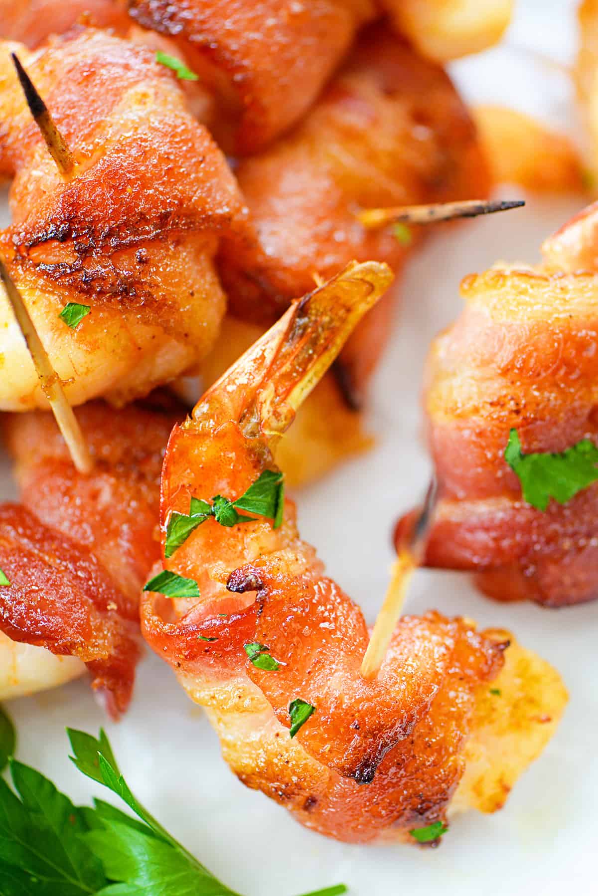 Shrimp wrapped in bacon.