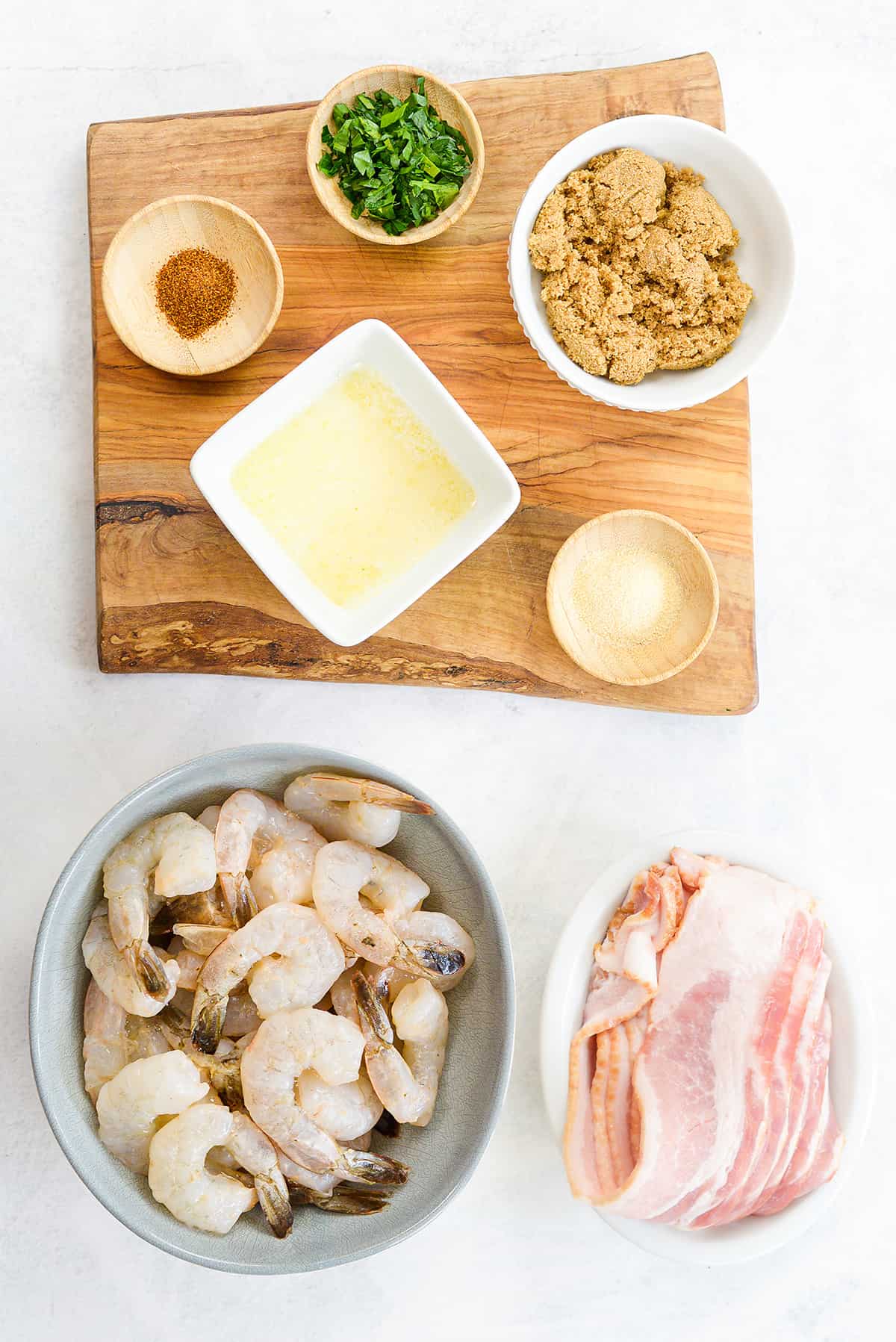 Ingredients for bacon wrapped shrimp.