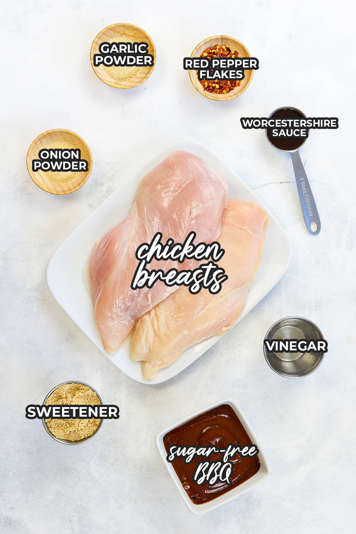 Ingredients for crockpot BBQ chicken recipe.