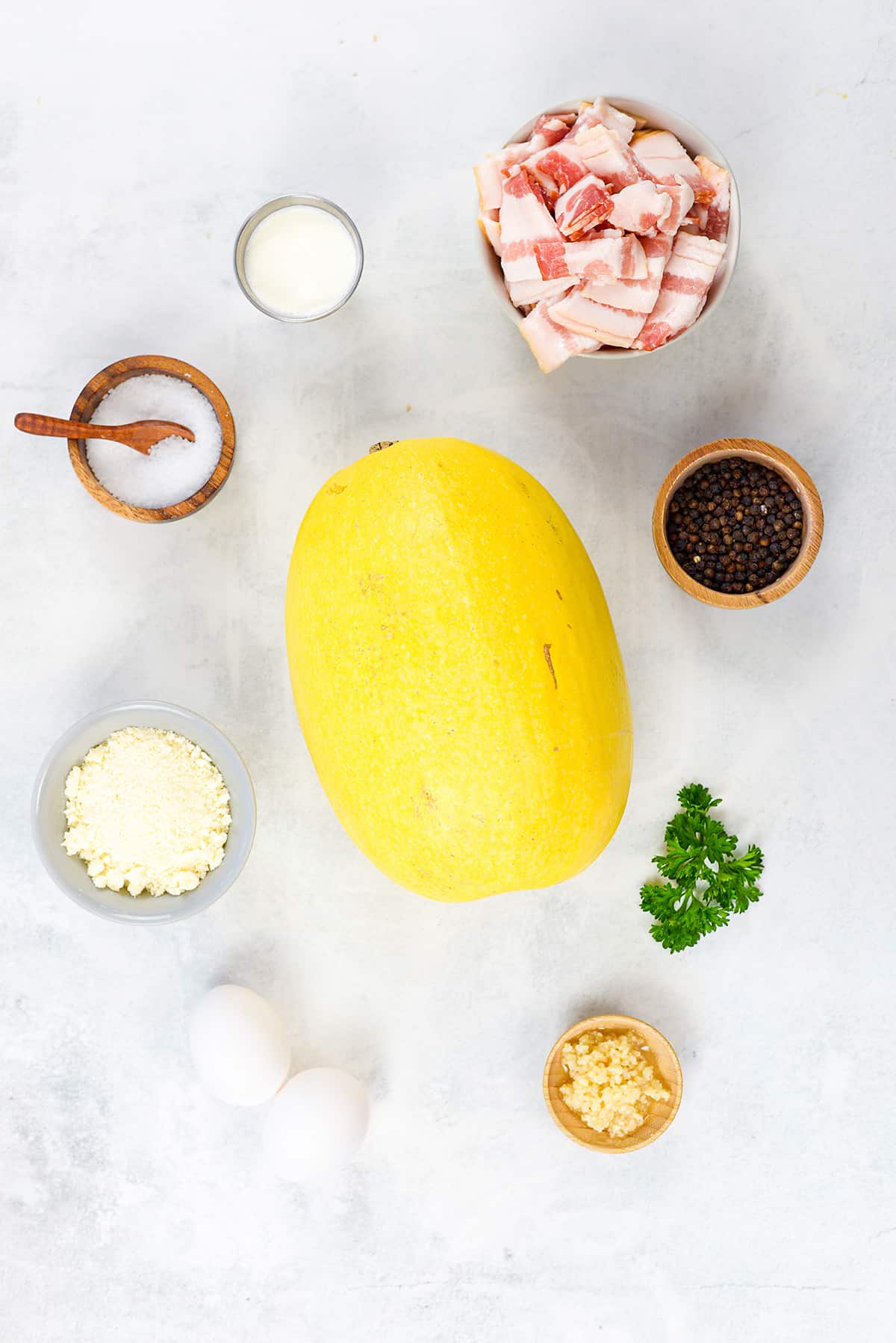 Ingredients for spaghetti squash carbonara.