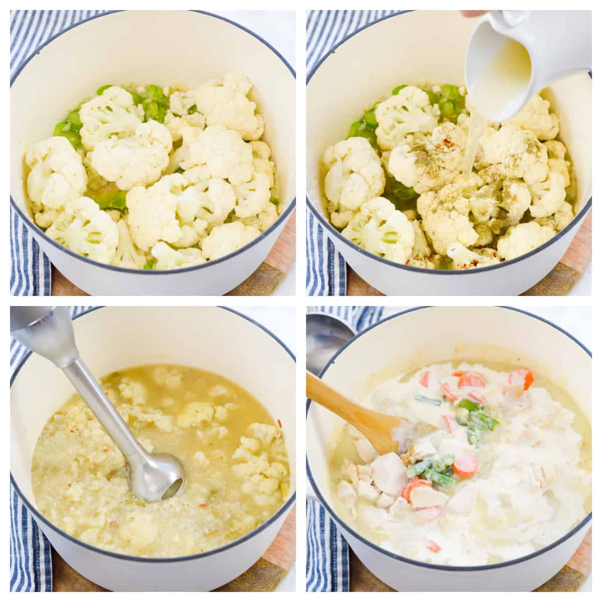 Collage showing how to make keto turkey soup.