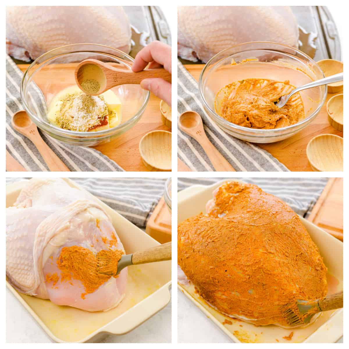 Collage showing how to roast a turkey breast.