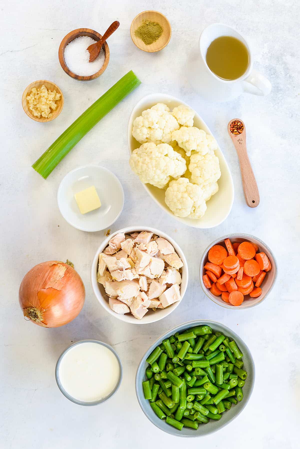 Ingredients for low carb turkey soup.