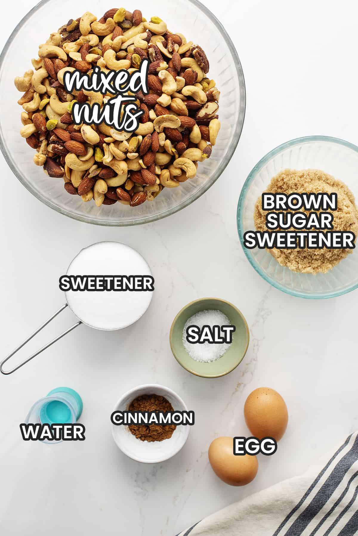 Ingredients for keto candied nuts.