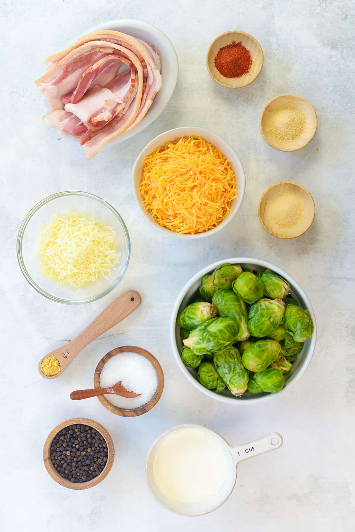 Ingredients for Brussels sprouts casserole.