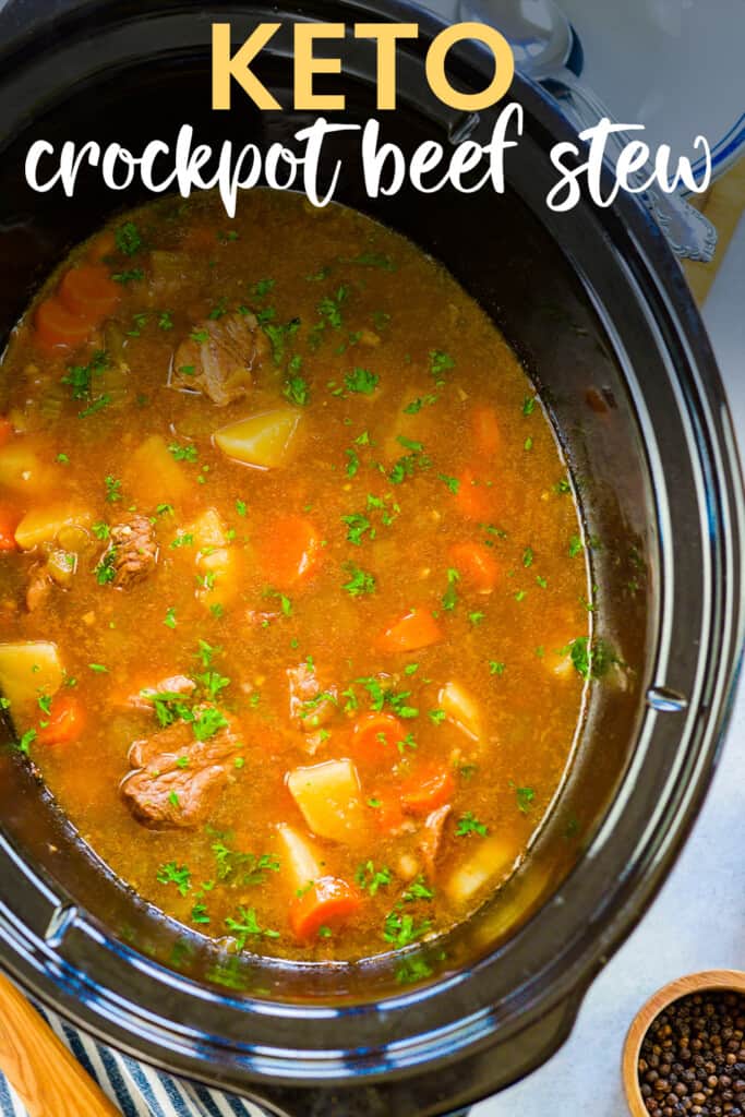Low carb beef stew in crockpot.