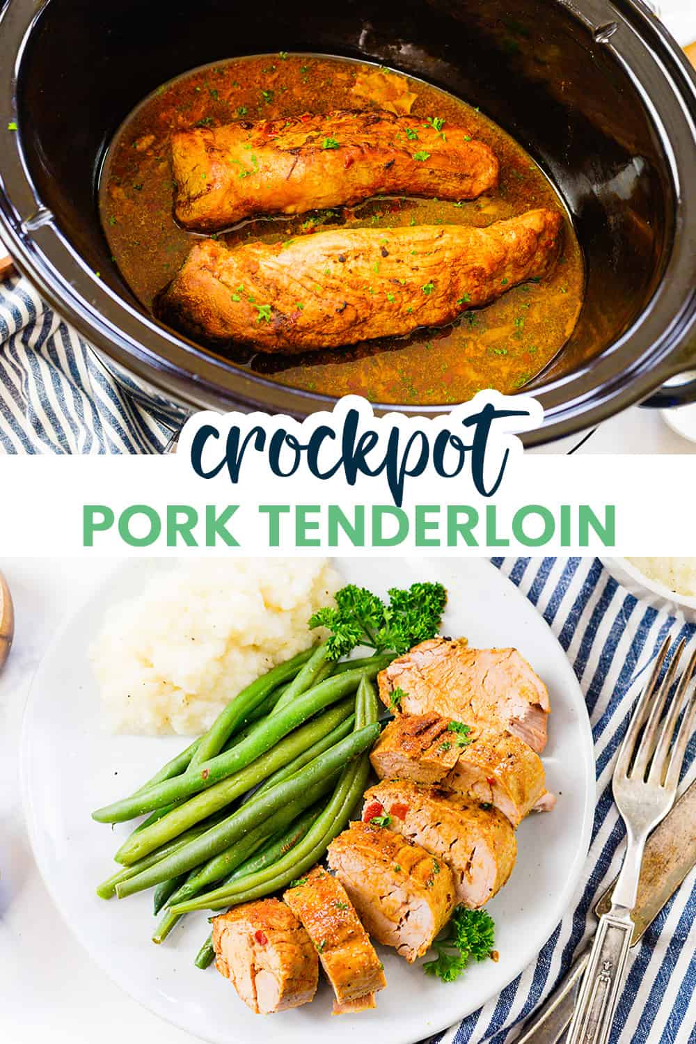 Collage of crockpot pork tenderloin images.