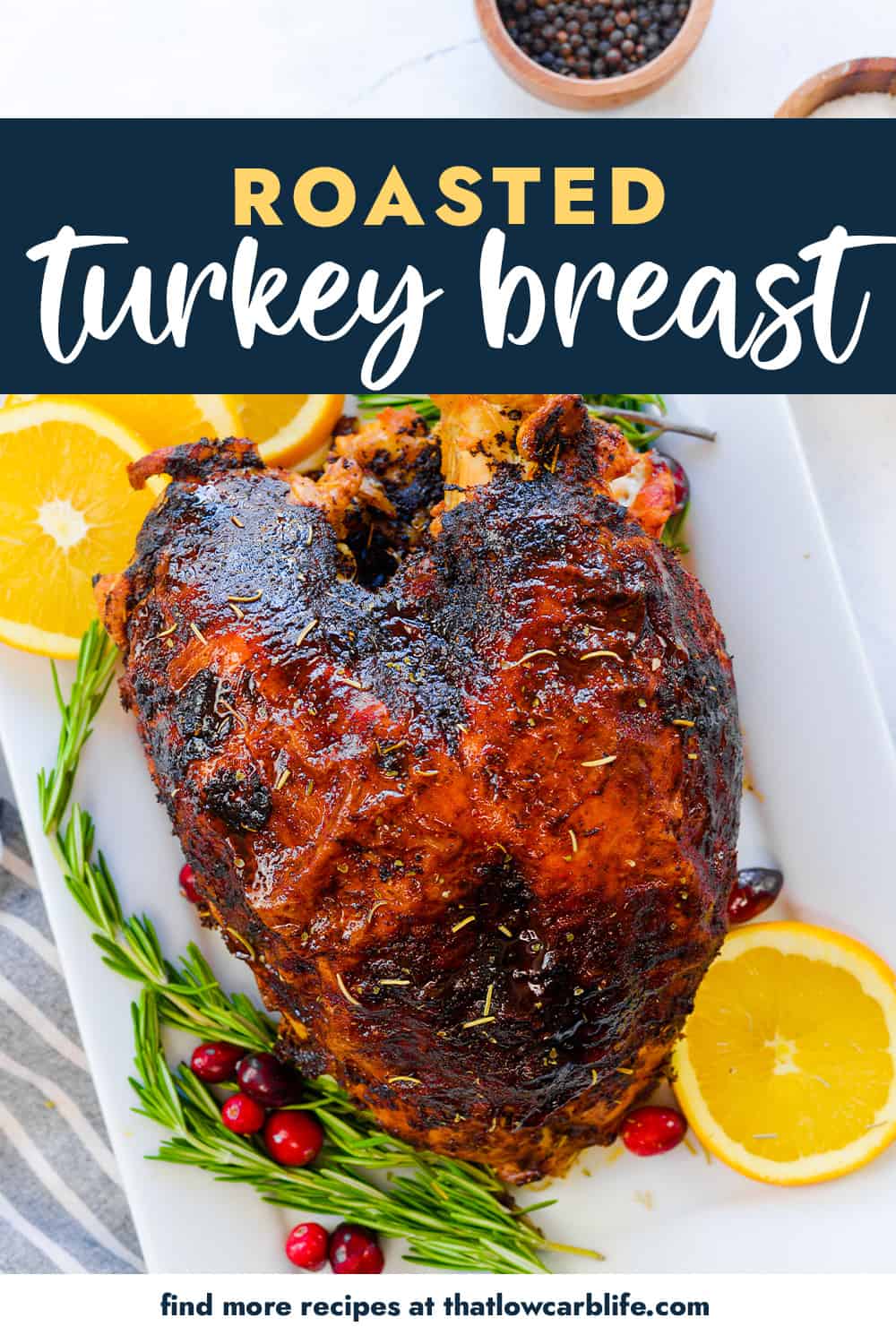Oven roasted turkey breast on platter.