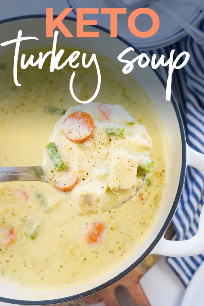 Turkey soup in ladle.