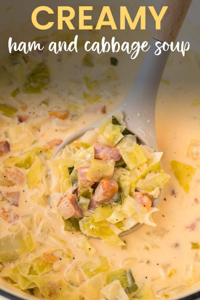 Ladle full of cabbagfe soup.
