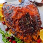 Roasted turkey breast on platter.
