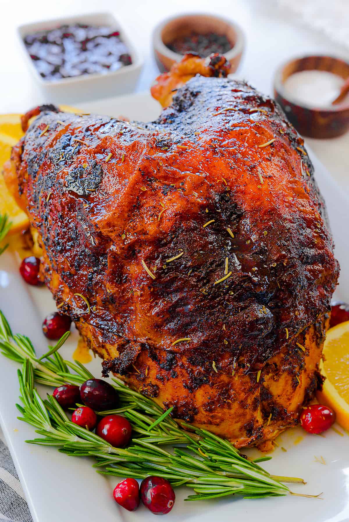 Roasted turkey breast on platter.