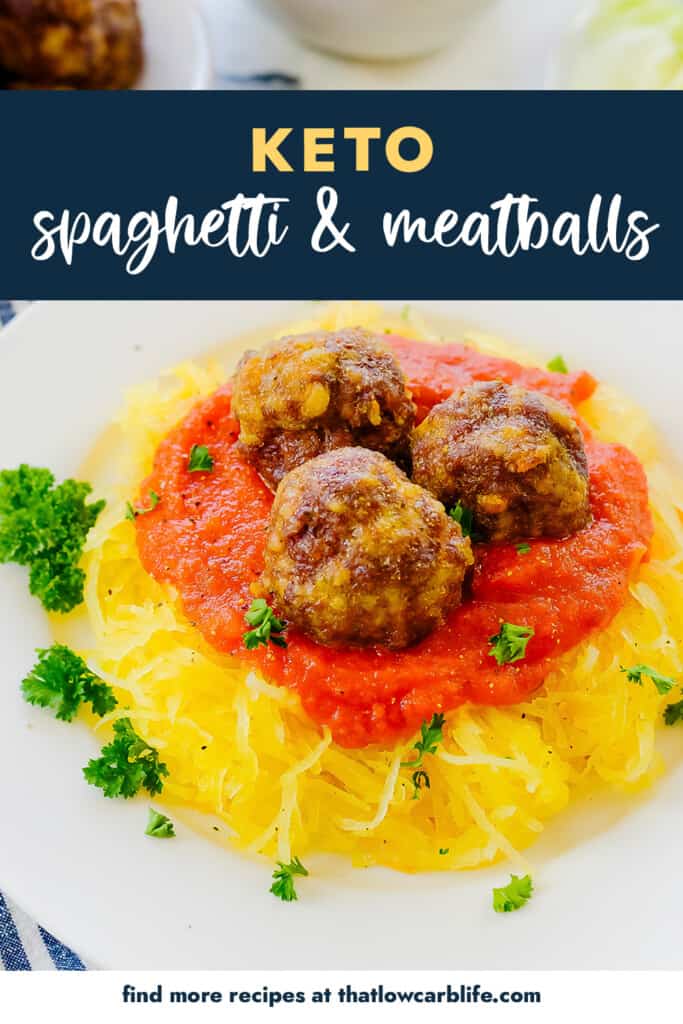 Spaghetti squash topped with marinara and meatballs.