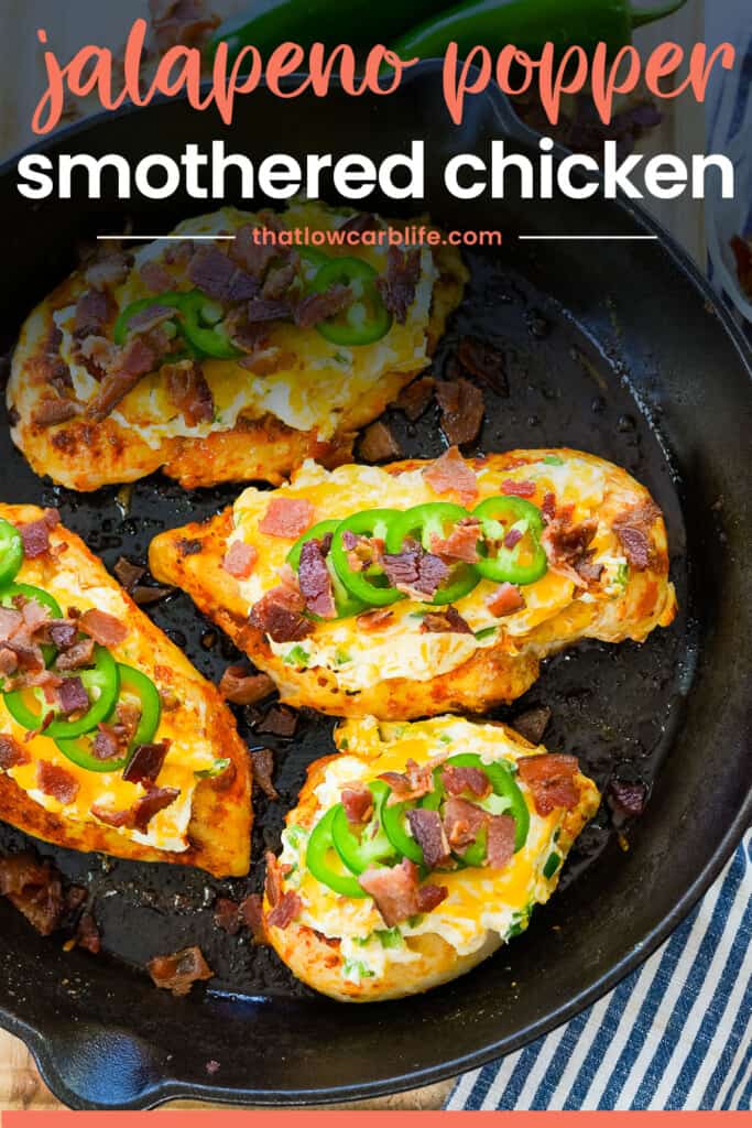 Jalapeno popper smothered chicken in skillet.
