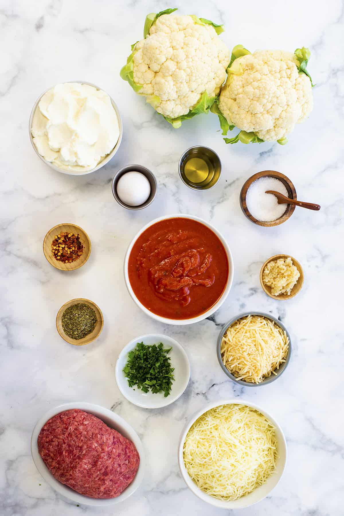 Ingredients for keto baked ziti recipe.