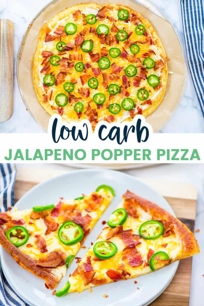 Collage of low carb jalapeno popper pizza images.