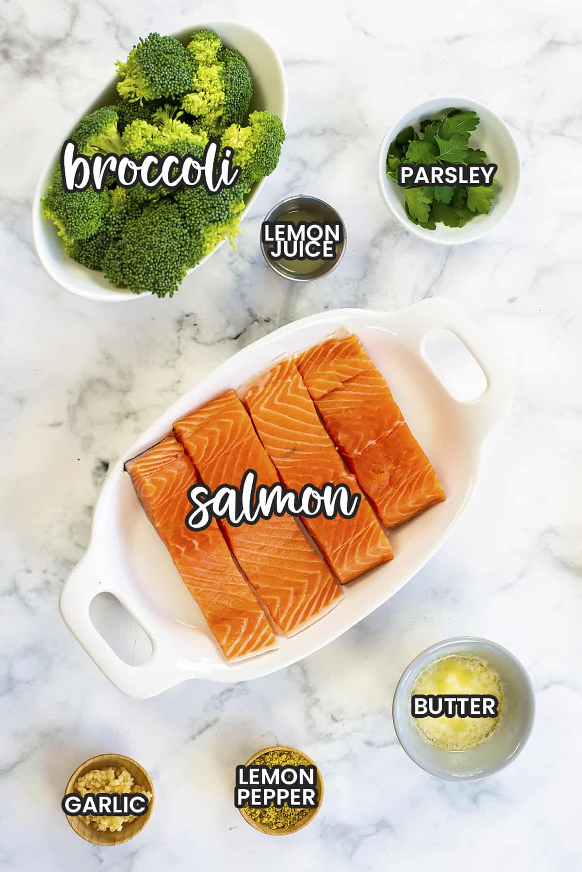 Ingredients for lemon pepper salmon recipe.