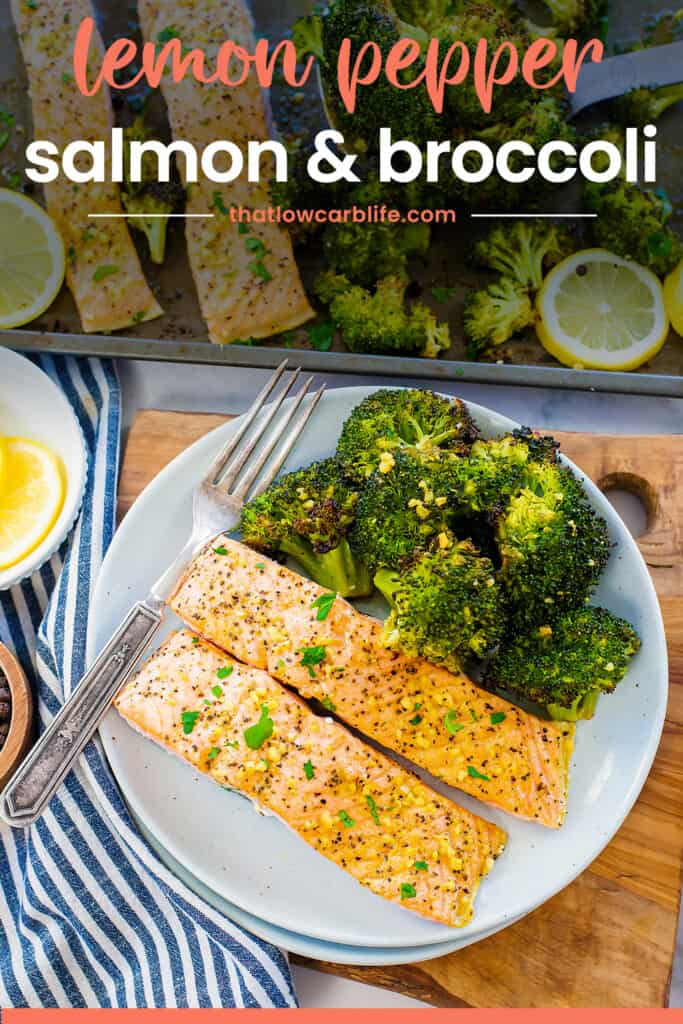 Plate topped with salmon and broccoli.