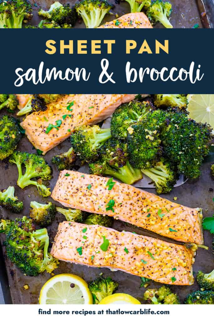 salmon and broccoli on sheet pna.