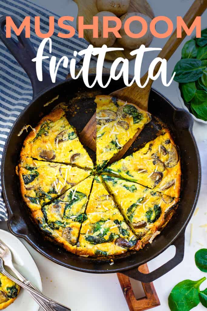 Overhead view of frittata in skillet.