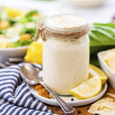 Jar of keto Caesar dressing.