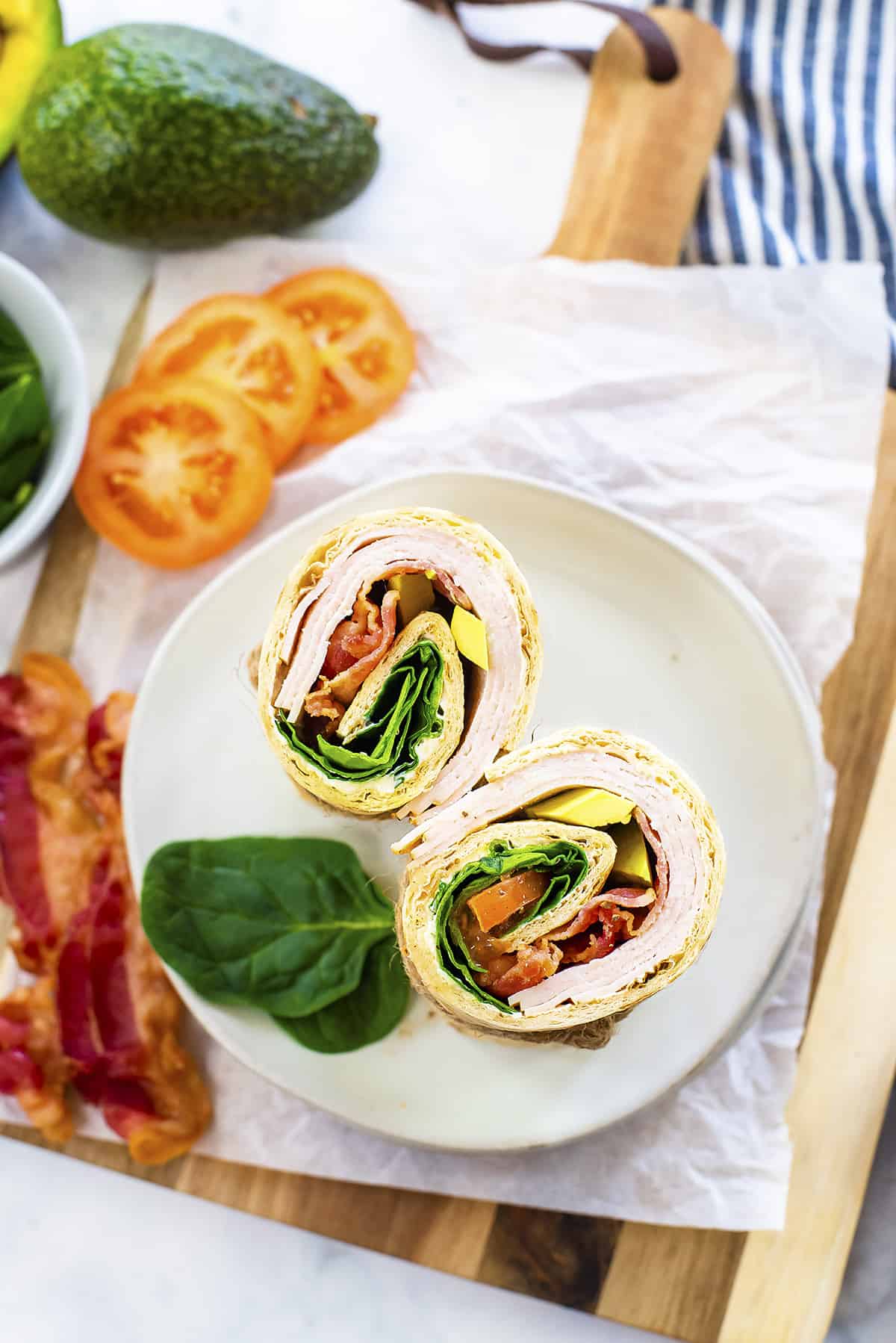 Overhead view of lavash wrap.