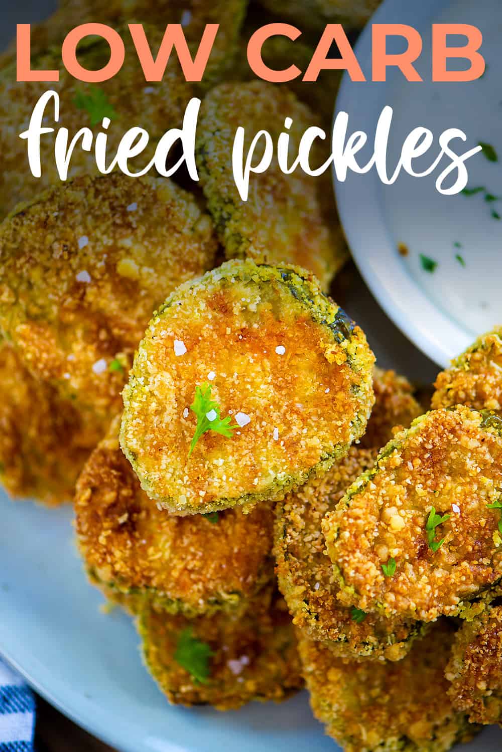 Close up of fried pickles on plate.