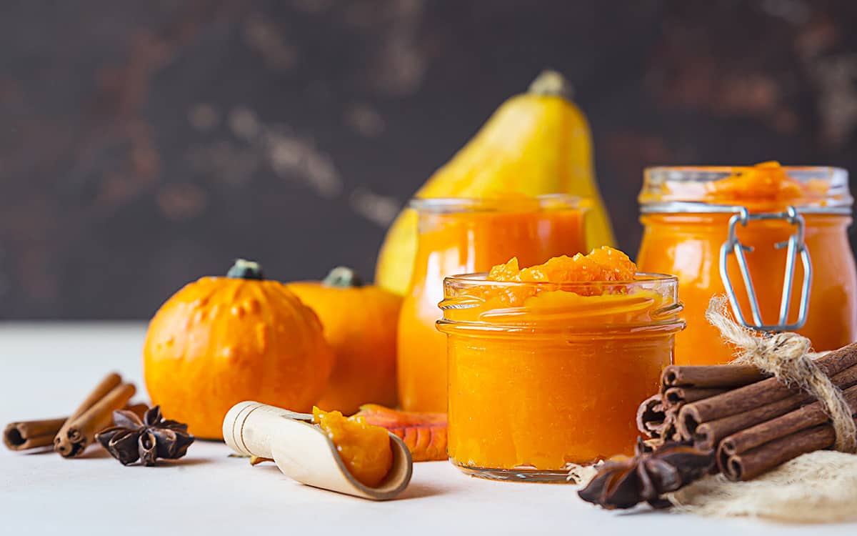 Jars of pumpkin puree.