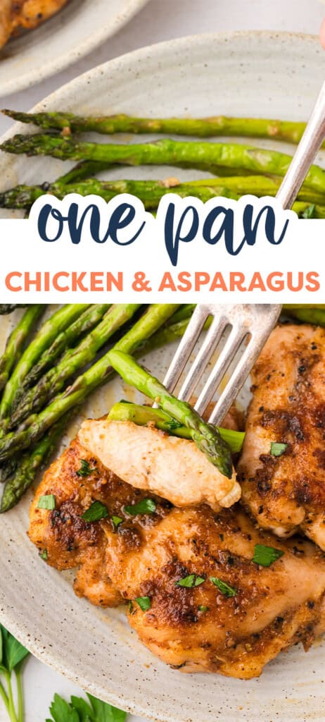 Fork full of chicken and asparagus.