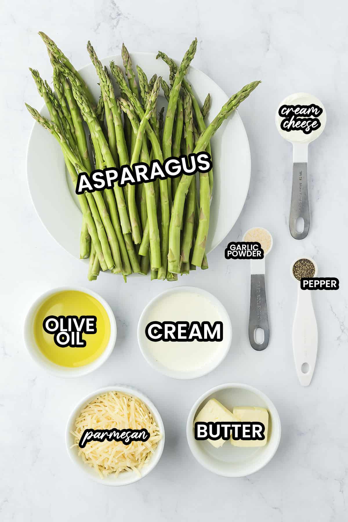 Ingredients for alfredo baked asparagus.