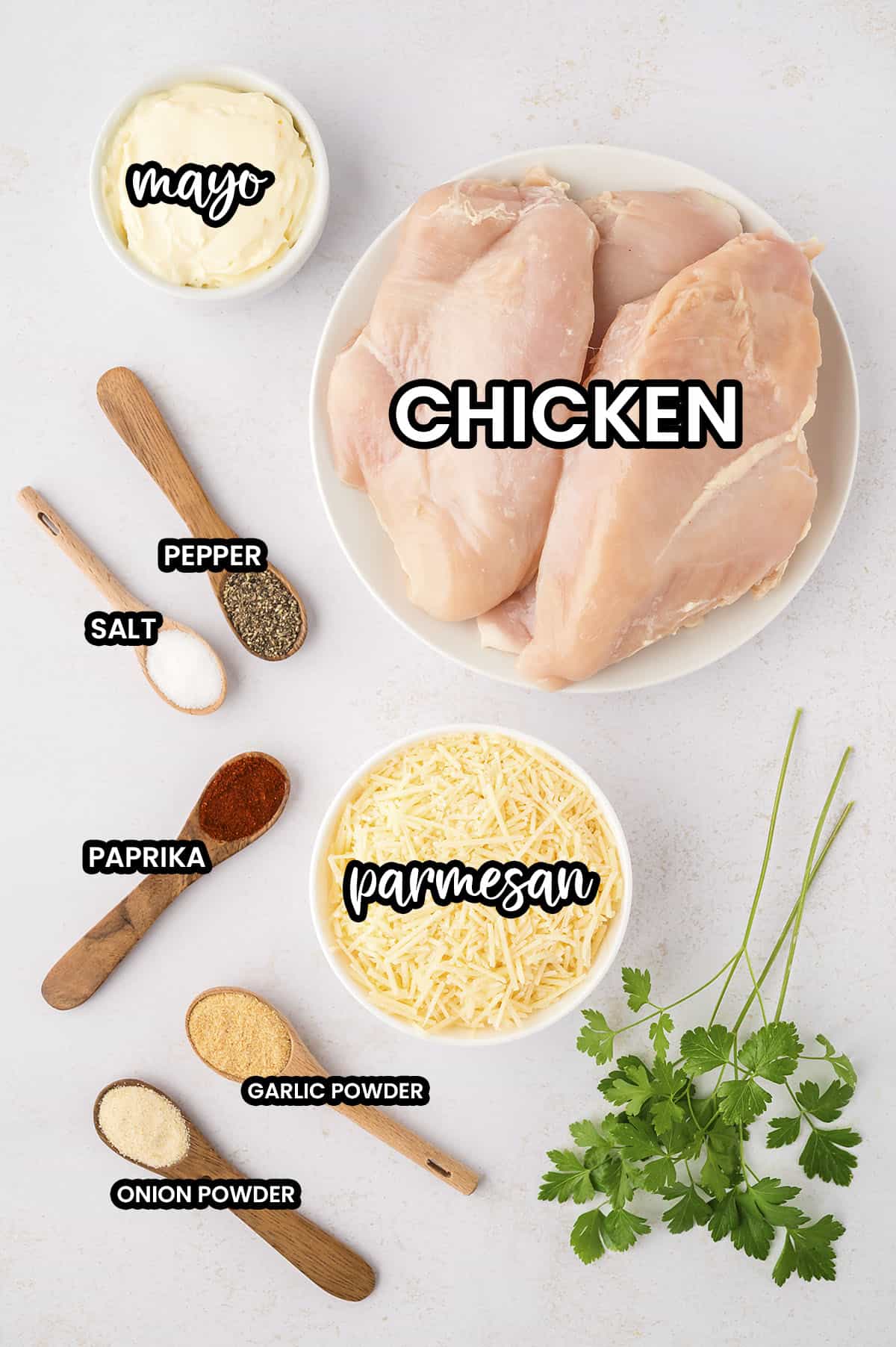Ingredients for parmesan crusted chicken with mayo.