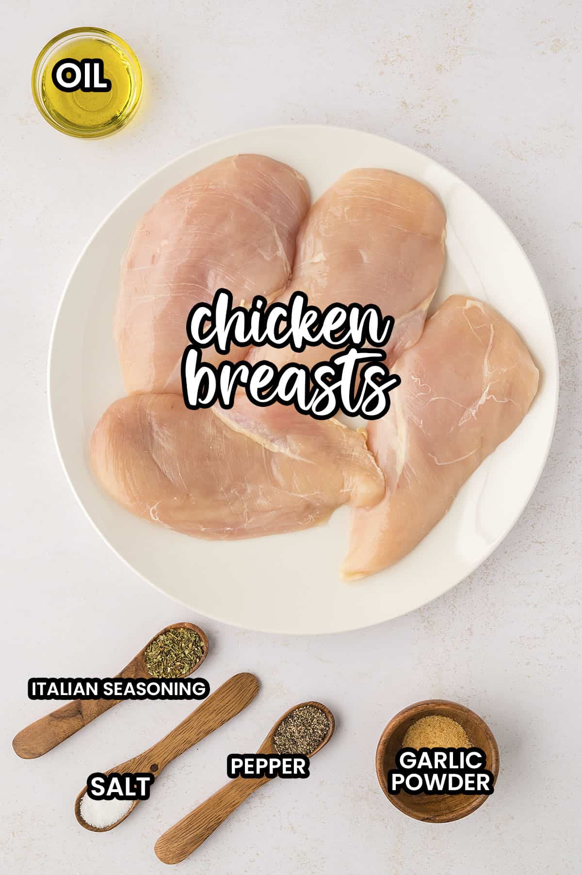 Ingredients for seasoned chicken breasts.