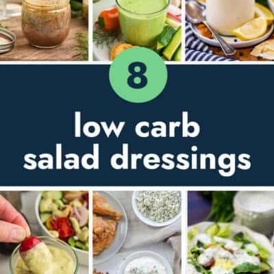 Collage of salad dressing images.
