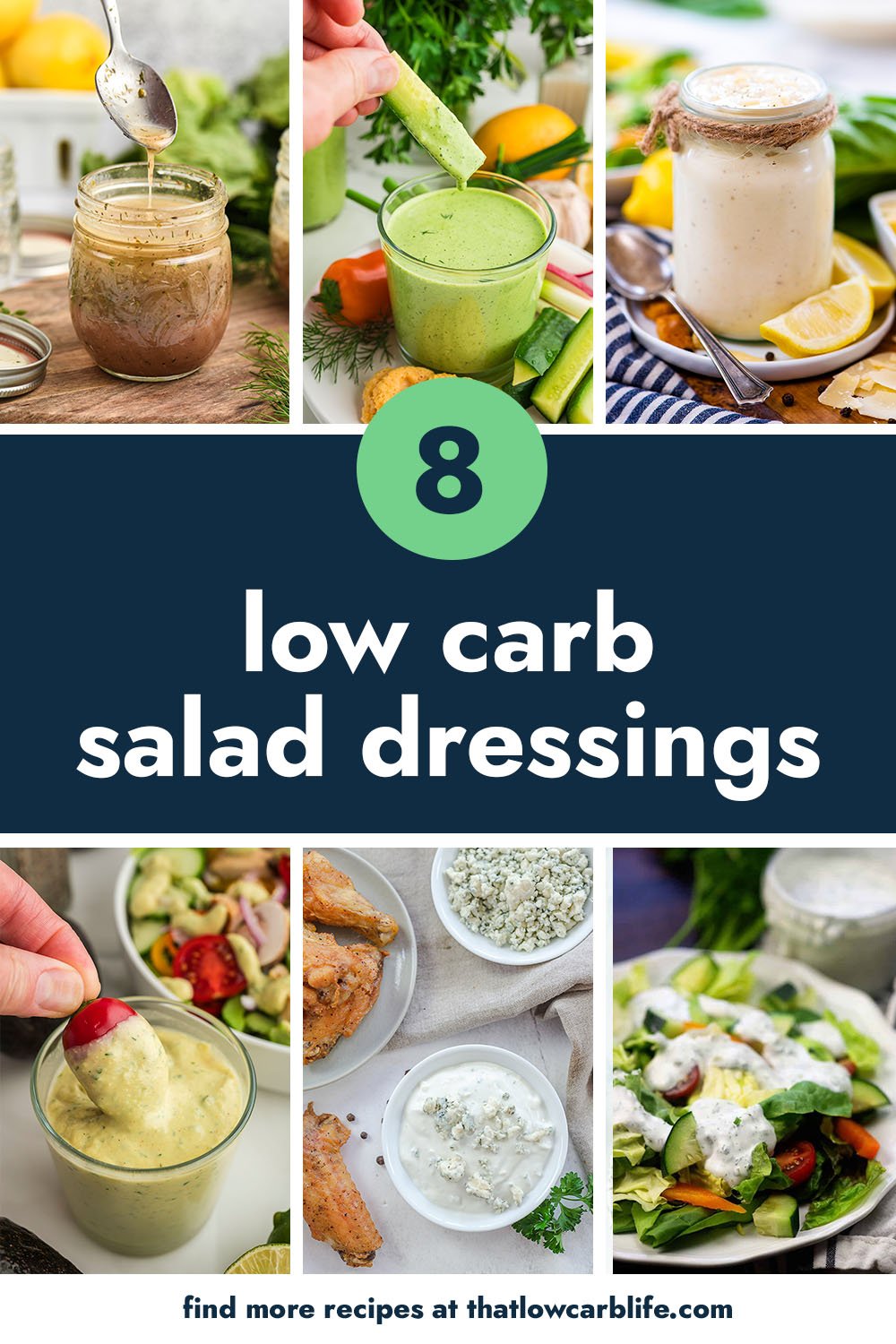 Collage of salad dressing images.