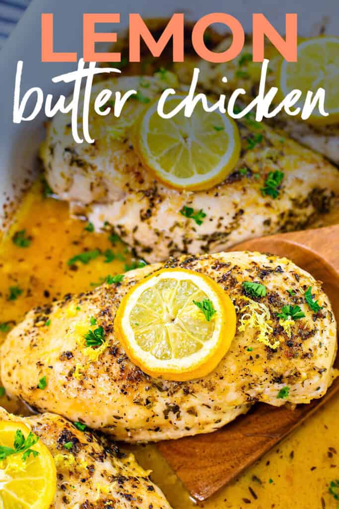 Lemon butter chicken in baking dish.